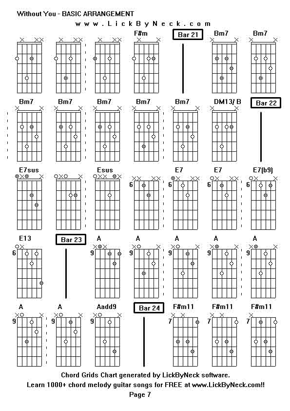 Chord Grids Chart of chord melody fingerstyle guitar song-Without You - BASIC ARRANGEMENT,generated by LickByNeck software.